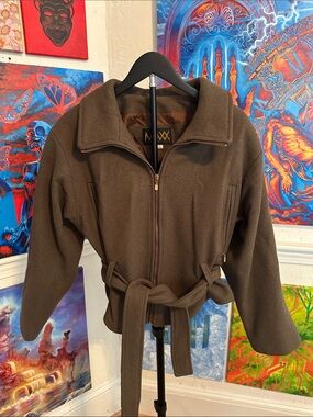 MAXX Brown Belted Zip-Front Wool Jacket